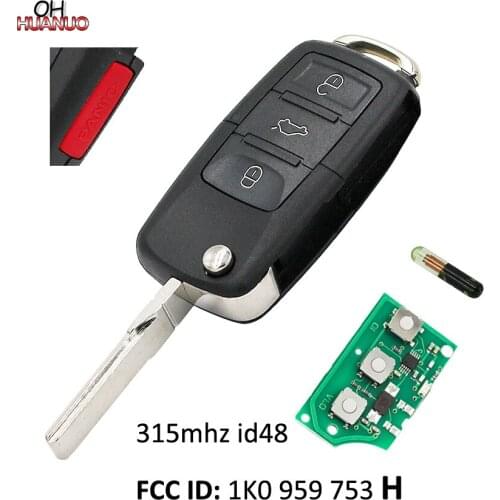 4 Buttons Smart Remote Key Control Fob 3+1 Button 315Mhz for VW FCC ID: 1K0 959 753 H with ID48 Chip
