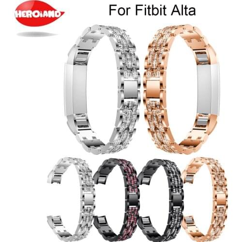 Luxury Crystal Stainless Watch Band Wrist Strap band with Rhinestone For Fitbit Alta Smart Watch Adjustable Replacement Bangle