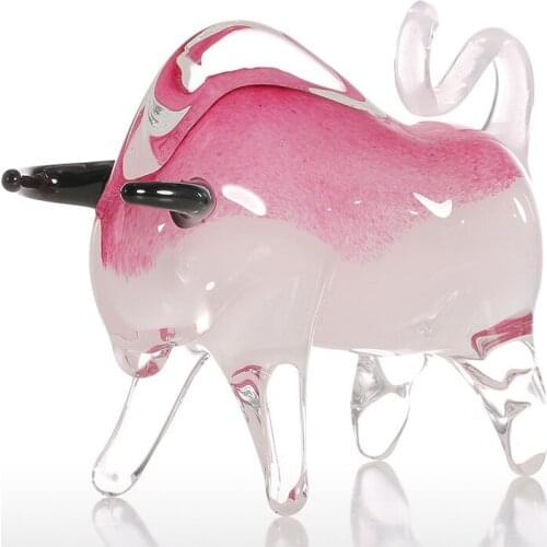 PINK CATTLE GLASS SCULPTURE HOME DECOR OX STATUE MODERN ANIMAL ORNAMENT GIFT CRAFT DECORATION BULL SCULPTURE R2043