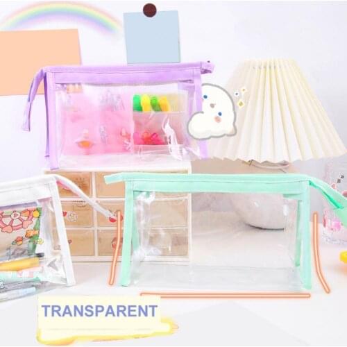 Large Capacity Storage Bag Handle Design PVC Transparent Body Zipper Makeup Cosmetic Washing Pouch for Daily Use Wholesale