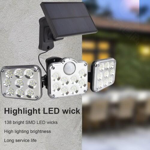 Outdoor Solar Sensor Wall Light Three-head LED Rotatable Landscape Wall Lamp Garden Waterproof Remote Control Wall Lamp