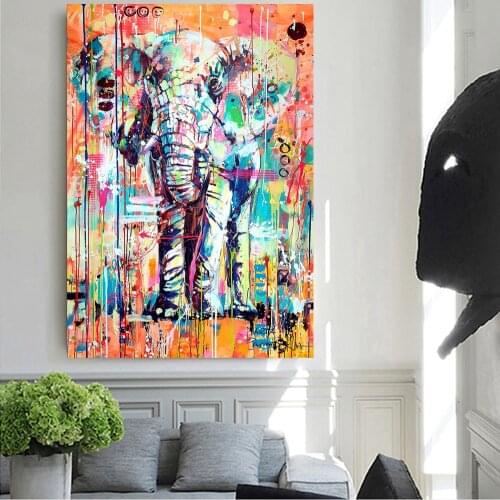 African Wild Elephant Canvas Printings Painting Colorful Graffiti Art Posters and Prints Wall Art Animal Picture for Living Room