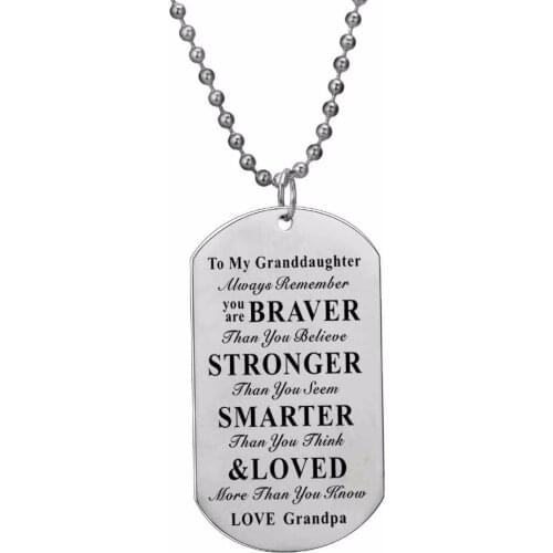 12PC/Lot Inspirational Gift For Family Grandfather Grandpa Love Granddaughter Necklace Jewelry Stainless Steel Dog Tag Pendant