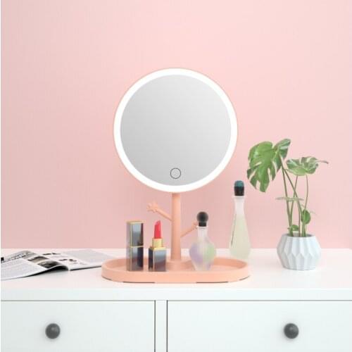 Makeup light mirror Ladies Storage Makeup Lamp Desktop Rotating Dressing Mirror Bedroom Round Makeup Mirror makeup vanity