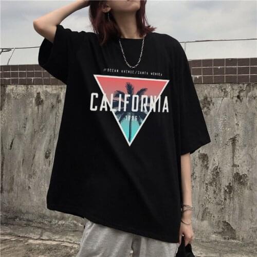 Vintage California Malibu Print tee Summer Long beach Tshirt Women Casual Oversized Shirt New York Punk tops Harajuku Streetwear