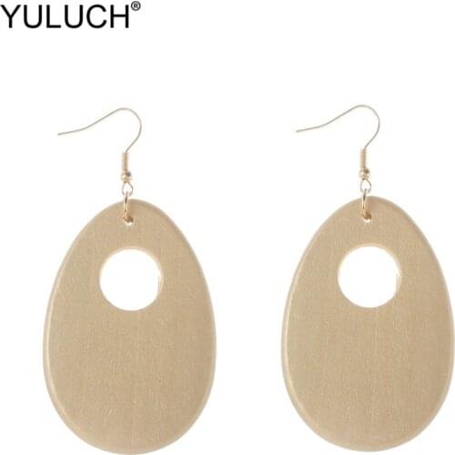 YULUCH 2019 Fashion Water Drop Hollow Wood Pendant Earrings Trendy Gold Dangle Statement Earrings For Women Wedding Party Gifts