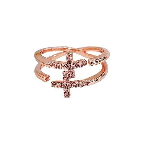 Double cross crystal jewelry European and American women ring accessories