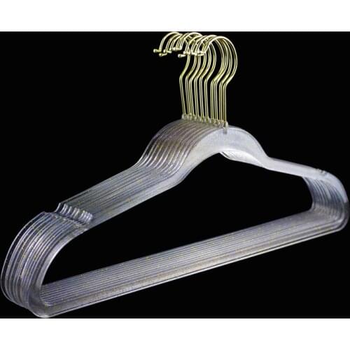 20pcs/lot 45cm/ transparent gold powder plastic coat stand anti-skid invisible coat hanger
