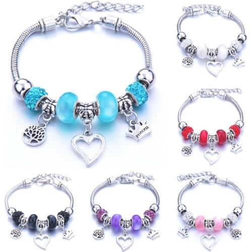2021 latest multi-element crystal big hole bead bracelet peach heart ethnic style glass bead rhinestone diy Pandora-style