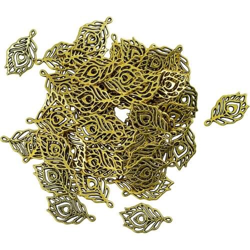 50 Pieces Hollow Feather Charms Pendant for DIY Necklace Jewelry Making Craft Gold