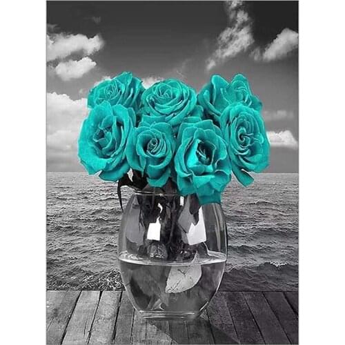 Diamond Painting Full Circle Diamond Kit Rhinestone Picture Art Craft Home Door Decoration (Beach Rose)