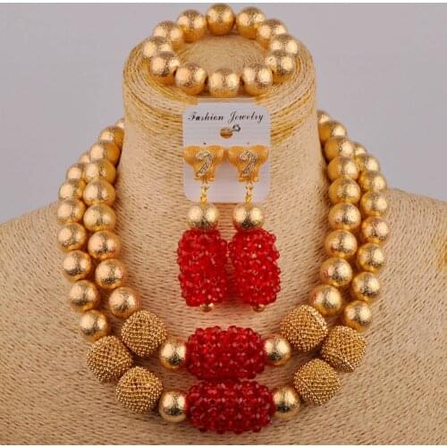 Big Red Crystal Bead Traditional Nigerian Wedding African Crystal Beads Jewelry Set Women Party Anniversary Gift Jewelry