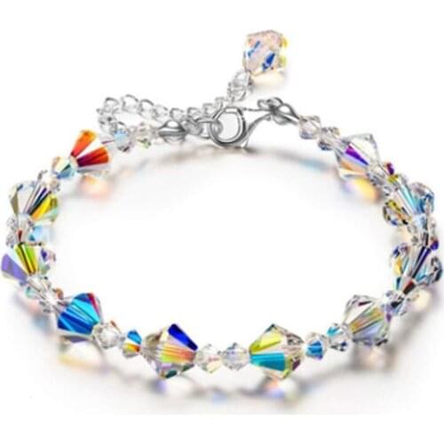 Fashion Colorful Crystals Beads Bracelets Women Transparent Handmade Beaded Bracelets Jewelry Elastic Wristband Bangles Adjust