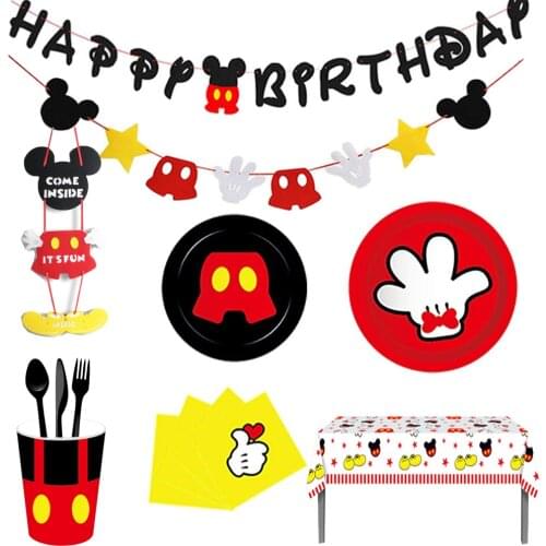 8 People kid baby shower party mickey mouse decor anniversaire fille for one year old party diy and cake tableware decor set