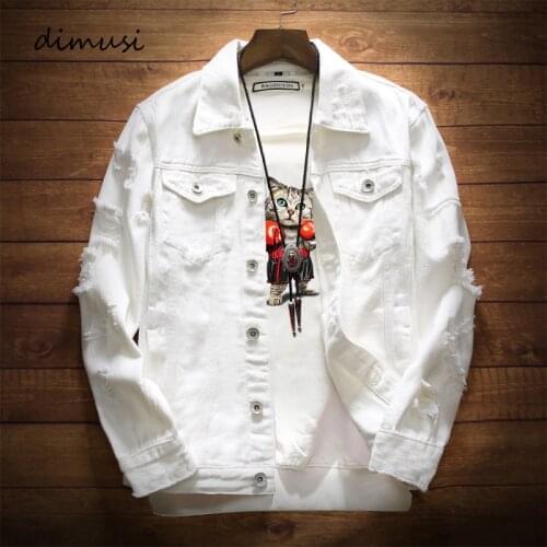 DIMUSI Mens Denim Jacket Trendy Fashion Hip Hop Streetwer Ripped Denim Jacket Mens Jeans Jacket Male Cowboy Coats 3XL,YA735
