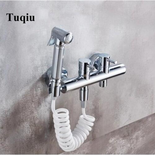 Chrome Double Use Bathroom Bidet Faucet Set hot and cold double handle wall mounted bidet faucet