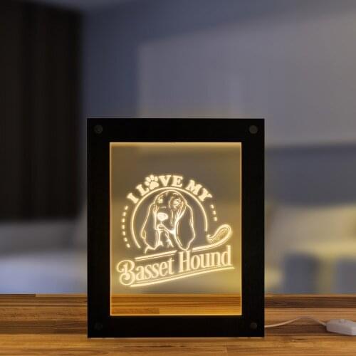 I Love My Basset Hound Hush Puppy Modern Night Light Custom Laser Engraved Picture Frame Dog Breed Basset Decorative table lamp