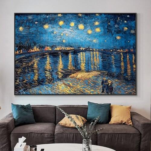Famous Painting The Starry Night Oil Painting On Canvas 100% Hand Painted Oil Painting Handmade Wall Art For Living Room Decor