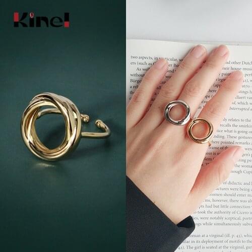 Kinel Round Twist Silver Ring Vintage Fashion Korean Woman Jewelry Wedding Party 925 Sterling Silver Ring 18K Gold Bijoux
