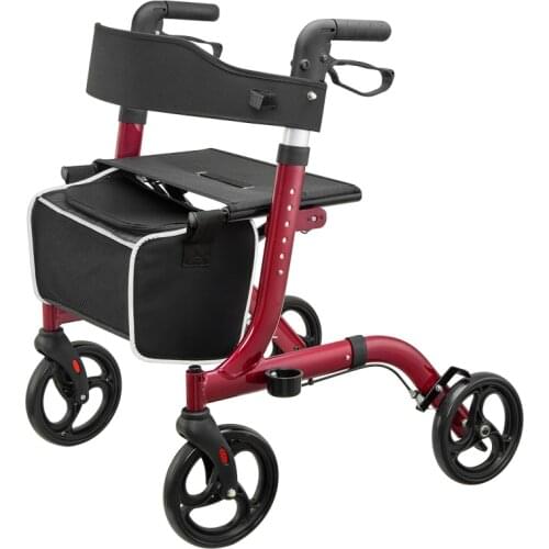 JayCreer Rollator Walker Lightweight Aluminum Loop Brake Folding Walker Adult height Adjustable Seat By Legs And Arms