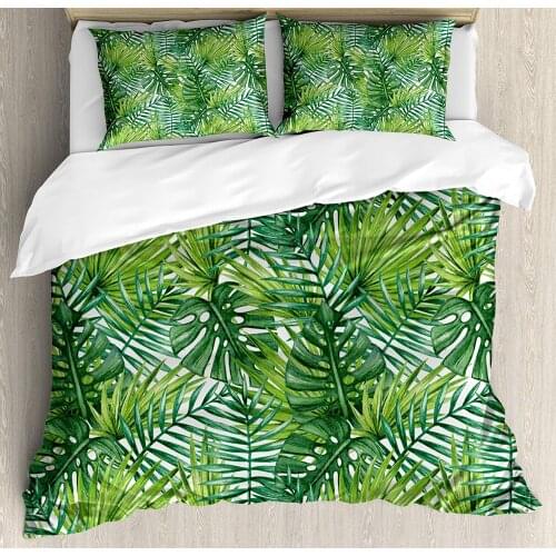 Leaf Duvet Cover Set Tropical Exotic Banana Forest Palm Tree Leaves Watercolor Design Image Decorative 3 Piece Bedding Set