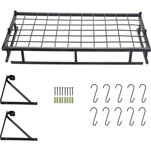 Metal Hanging Pan Pot Rack Wall Mounted Wrought Iron Rack With 10pcs Strong Strength Metal Hooks For Kitchen Balcony Bathroom