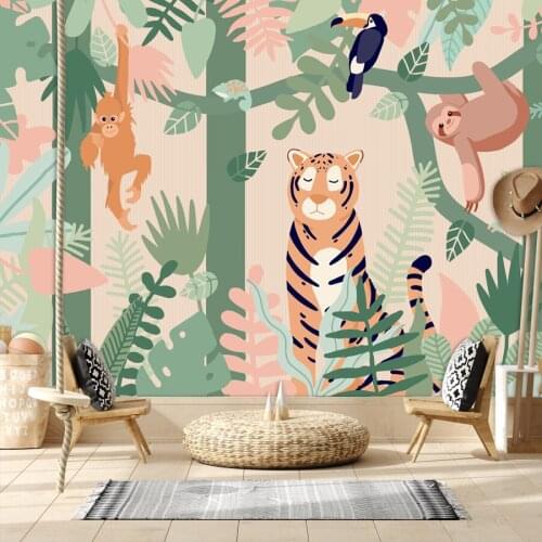 Cute Animals Tiger Nordic Pink 3d Wallpapers for Living Room Decoration Walls In Rolls Sticker Green Self Adhesive Home Decor