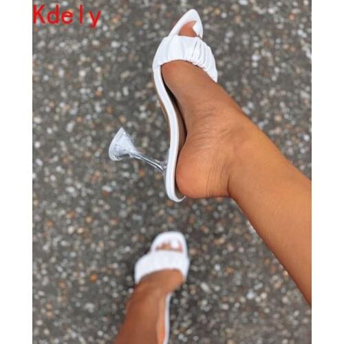 Fashion Strange Style Women Slippers Square Open Toe Slippers Slip On Slides Summers Beach Shoes Black Whtie Plus Size 42