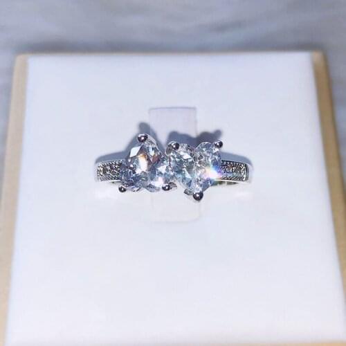 Fashion Double Heart Crystal Ring Elegant Temperament Ladies Factory Wholesale
