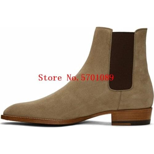 Men Chelsea Boots Retro Rock Roll Calfskin Leather Wyatt 30 Suede Chelsea Ankle Boots Pull On Western Cowboy Boots Shoes