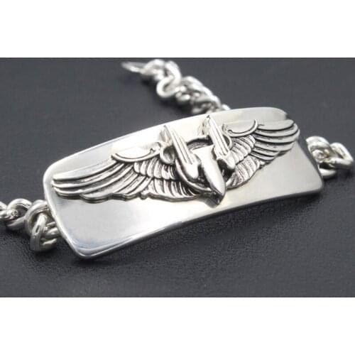 Men’s Us Army Air Force Aerial Gunner wings 925 Sterling Silver Bracelet Bangle