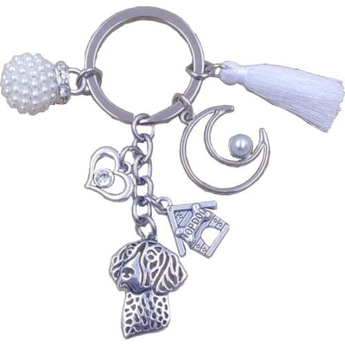 German Wirehaired Pointer Dog Animal Bohemian New Luxury Keychain Key Ring Pet Tassels Antique Women Men Jewelry Gift K086-087