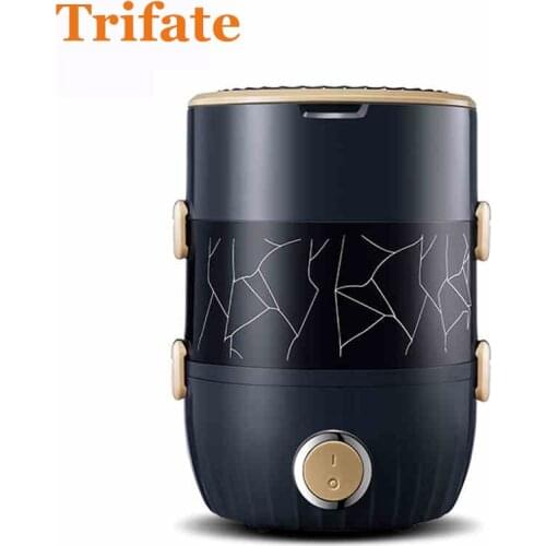 New Fashion Black cuum 2 L Portable Lunch Box Electric Rice Cooker Stainless Steel 2 Layers Steamer Picnic Bento Food Container