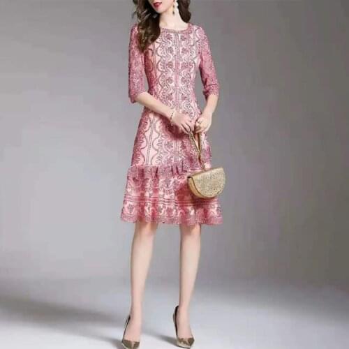 Bodycon Dress 2021 Autumn Party Cocktail Woman Allover Exquisite Embroidery Ruffle Lace Patchwork Midi Elegant Dress Female