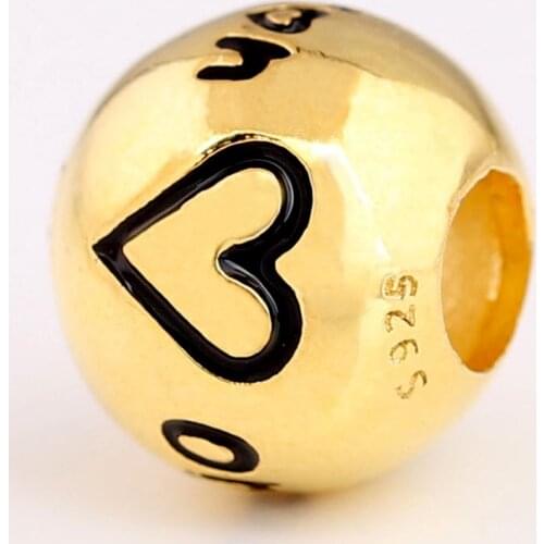 Original Gold Color Shine Love Heart One Million Beads Fit 925 Sterling Silver Bead Charm Bracelet Diy Jewelry