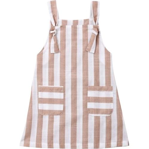 Toddler Kids Baby Girls Dress Cotton Linen Short Sleeve Princess Party Dresses Summer Casual Stripe Sleeveless Short Dress