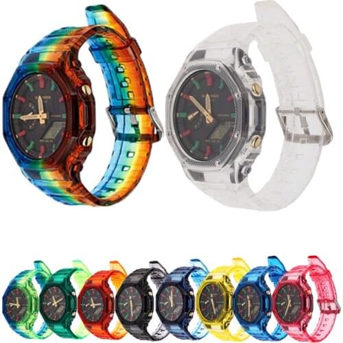 Colorful Resin Strap Watch Band Bracelet for Casio G-SHOCK GA-2100 GA2100 Smart watchband Transparent wristband Bezel Case Frame