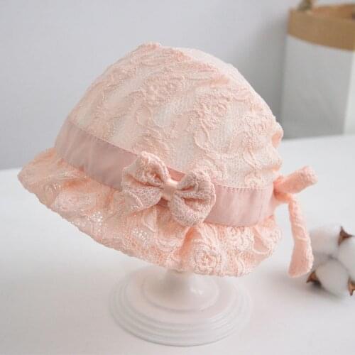 2021 Baby Girls Hat Summer Cartoon Bow Breathable Lace Mesh Cap Infant Toddler Girl Fashion Printing Cap Sunhat Hats