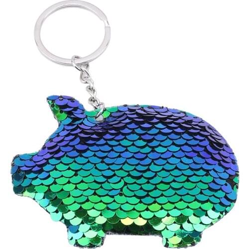 Creative Key Rings Cartoon Pig Key Chain Brilliant Pompom Sequins Gifts Women Car Interior Decoration Bag Accessories