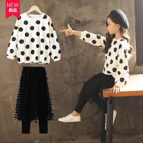Dots Spring Autumn Children Clothes Baby Girls Sweatshirts+ Pants Kids Teenagers Tracksuit Sport Suits Outwear High Quality