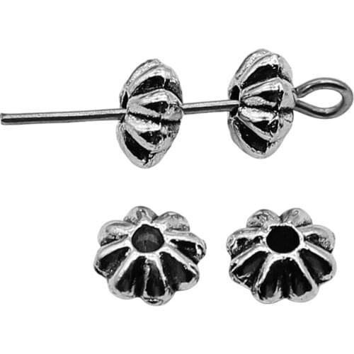 WYSIWYG 20pcs Flower Shaped Beads Diy Jewelry Findings Accessories Charms Antique Silver Color 3x7mm