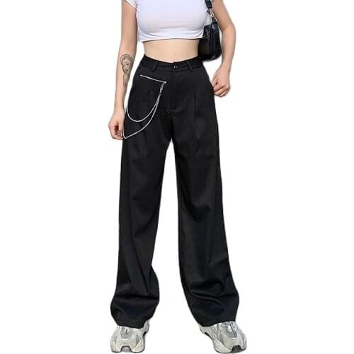 Womens Casual Loose Pants for Teenage Girls High Waist Trousers Straight Orean Style Pants Full Length Bottom