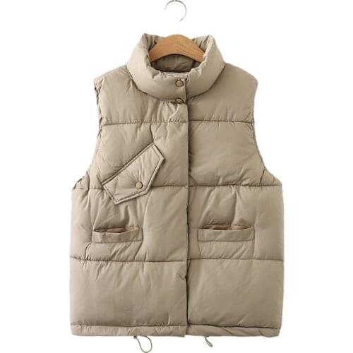 Casual Solid Cotton Liner Jacket For Women 2020 Autumn Winter Outerwear Sleeveless Single Breasted Coats Thicken Veste Femme