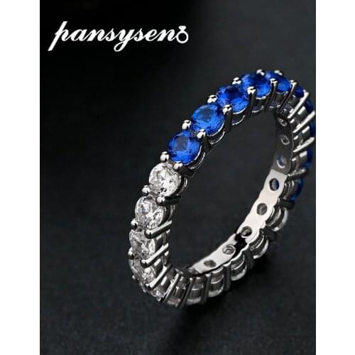 PANSYSEN Luxury Round Circle Sapphire Emerale Topaz Rings for Women 925 Sterling Silver Wedding Engagement Fine Jewelry Anillos