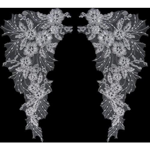 1 Pair Embroidery Lace Trim Sewing Applique Motif DIY Wedding Bridal Dress DIY Handmade Wedding Dress Clothes Fabric Accessories