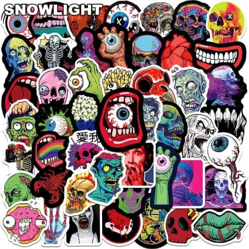 10/50pcs/set Cartoon Skeleton Skull Terror Series Gothic Graffiti Stickers For Laptop Mixed Diaries Luggage Skateboard Helmet