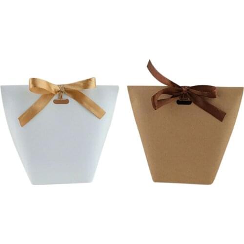 50Pcs Blank Kraft Paper Bag Candy Bag Wedding Favors Gift Box Package Birthday Party Decoration Bags with Ribbon