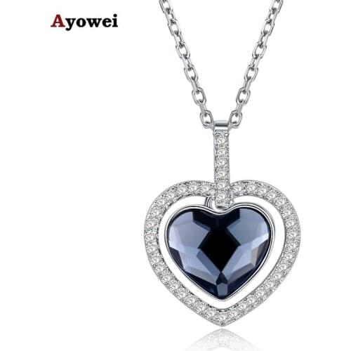 Ayowei 925 Sterling Silver Heart Shape Blue Zircon for Ladies Necklaces Pendant Wedding Gift Fashion Jewelry SP50A