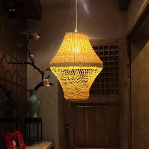 Bamboo Wicker Rattan Lantern Pendant Light Fixture Asian Handmade Hanging Ceiling Lamp Plafon Avize Lumianria Home Foyer Hallway