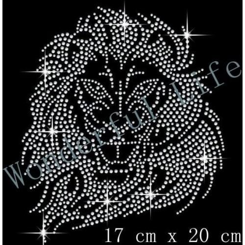 Free shipping hot fix rhinestones motif iron on Lion Head Crystal Motif Transfer